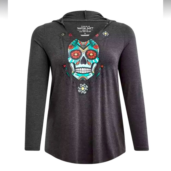 Torrid skull day of the dead graphic print Super Soft Hoodie grunge gothic - Picture 1 of 3